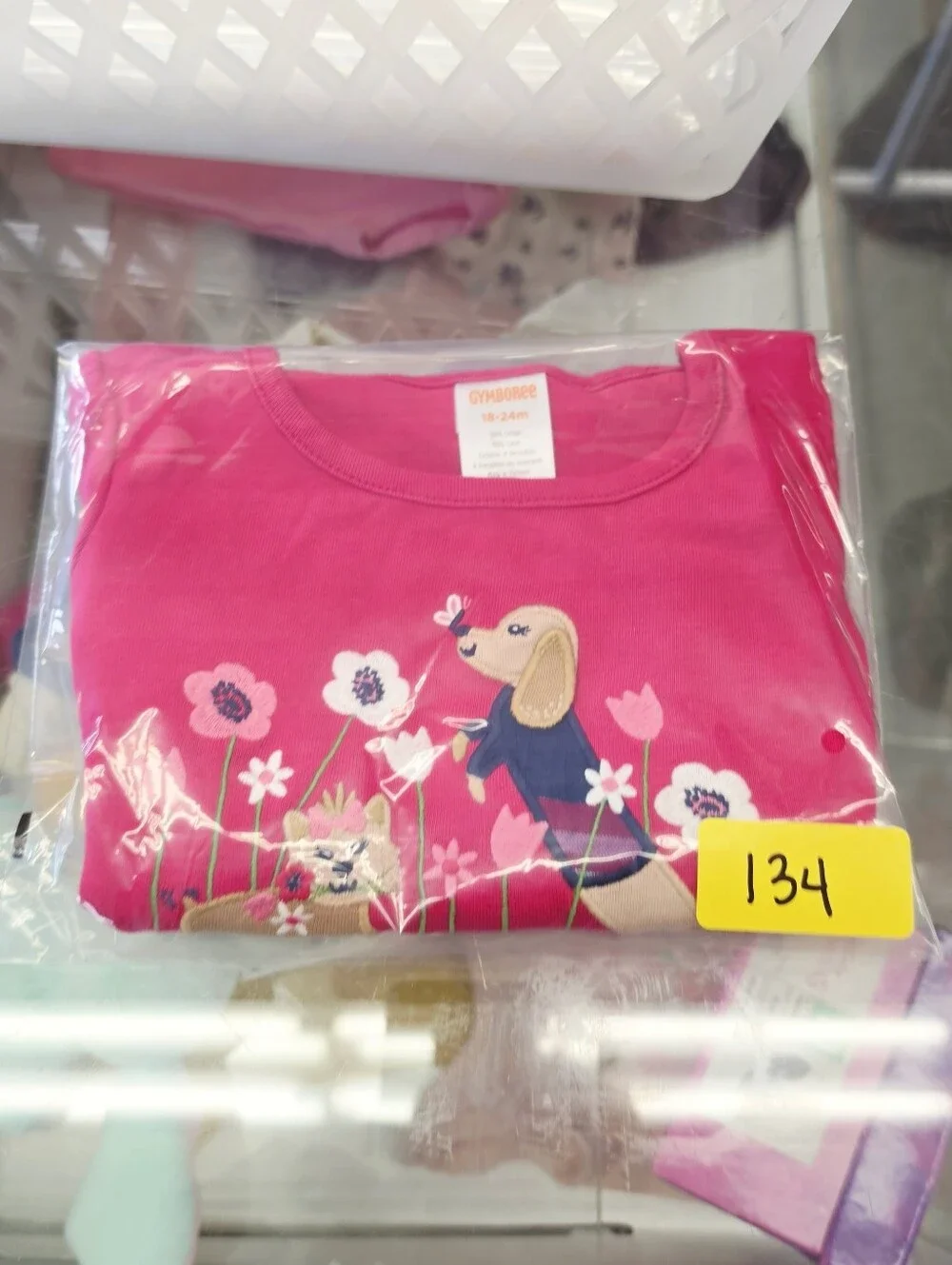 Gymboree Girls Pink Dog Cat Floral Embroidered Long Sleeve Top 18-24M